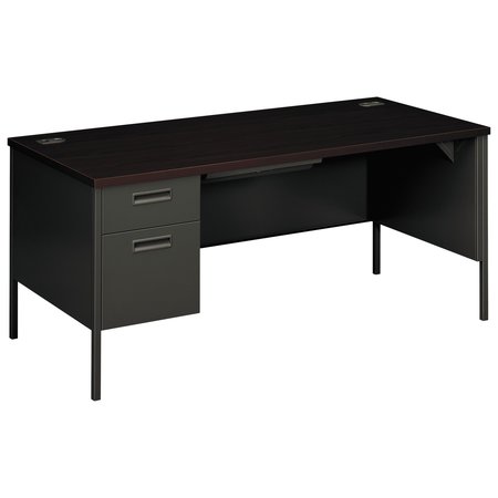 HON Pedestal Desk, 30 in D, 66" W, 29.5" H, Mahogany/Charcoal, Metal HP3266L.N.S